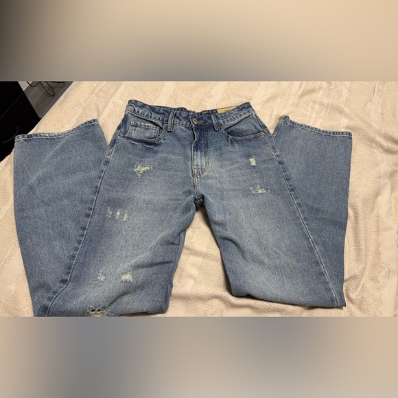 vintage denim tennis Denim - Vintage Tennis Blue Denim Jeans with Brown Leather Patch